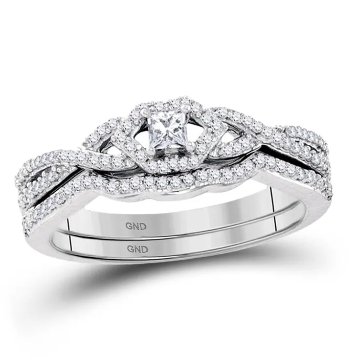 Rings gndatlanta 14k White Gold Princess Diamond Bridal Wedding Ring Set 13 Cttw