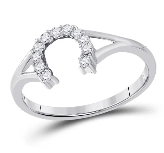 Rings gndatlanta 14k White Gold Round Diamond Lucky Horseshoe Splitshank Ring 110 Cttw Rings gndatlanta 14k White Gold Round Diamond Lucky Horseshoe Splitshank Ring 110 Cttw