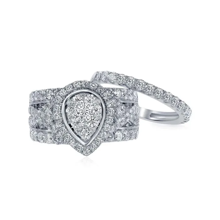 Rings gndatlanta 14k White Gold Round Diamond Pear Bridal Wedding Ring Set 3 Cttw Rings gndatlanta 14k White Gold Round Diamond Pear Bridal Wedding Ring Set 3 Cttw