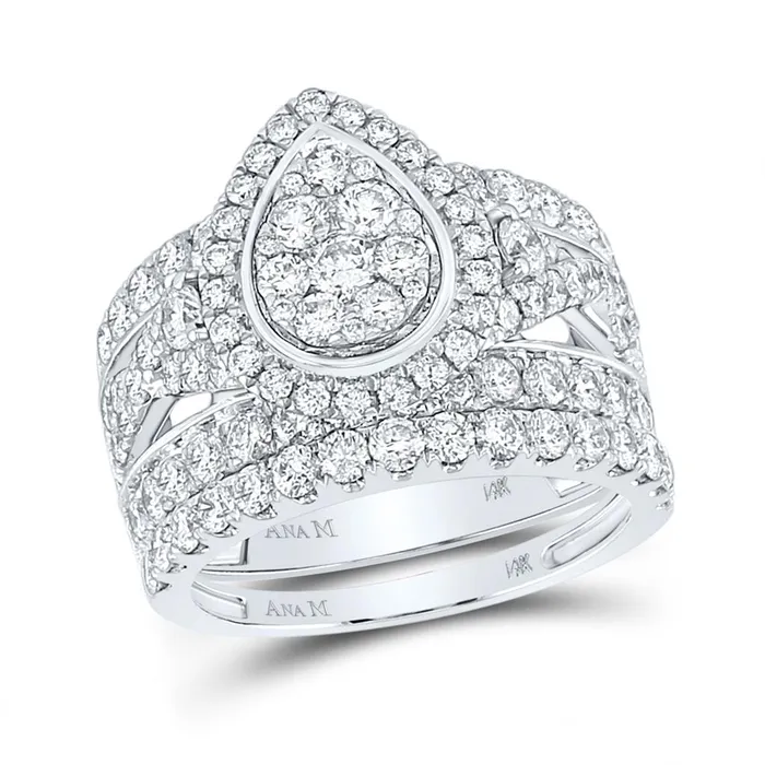 Rings gndatlanta 14k White Gold Round Diamond Pear Bridal Wedding Ring Set 3 Cttw