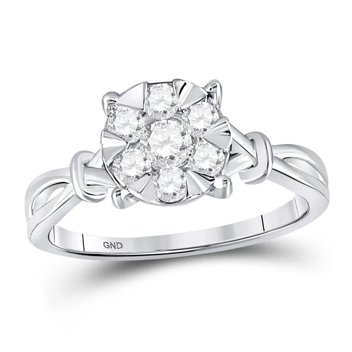 Rings gndatlanta 14k White Gold Round Diamond Twist Flower Cluster Ring 12 Cttw Rings gndatlanta 14k White Gold Round Diamond Twist Flower Cluster Ring 12 Cttw
