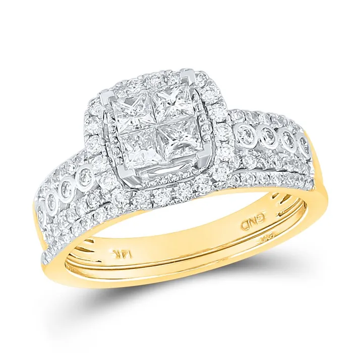 Rings gndatlanta 14k Yellow Gold Princess Diamond Halo Bridal Wedding Ring Set 1 Cttw Rings gndatlanta 14k Yellow Gold Princess Diamond Halo Bridal Wedding Ring Set 1 Cttw