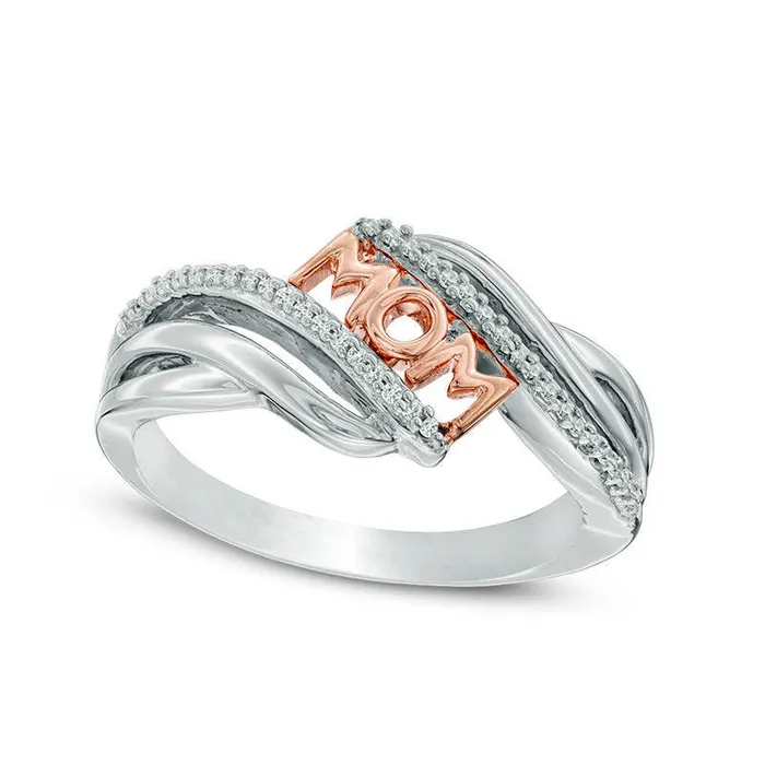 Rings Goldia 010 CT TW Natural Diamond MOM Bypass Ring in Sterling Silver and Solid 10K Rose Gold Rings Goldia 010 CT TW Natural Diamond MOM Bypass Ring in Sterling Silver and Solid 10K Rose Gold