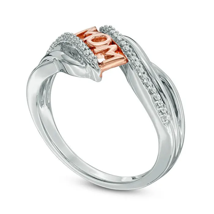 Rings Goldia 010 CT TW Natural Diamond MOM Bypass Ring in Sterling Silver and Solid 10K Rose Gold Rings Goldia 010 CT TW Natural Diamond MOM Bypass Ring in Sterling Silver and Solid 10K Rose Gold