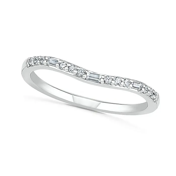 Rings Goldia 020 CT TW Baguette and Round Natural Diamond Contour Anniversary Band in Solid 10K White Gold Rings Goldia 020 CT TW Baguette and Round Natural Diamond Contour Anniversary Band in Solid 10K White Gold