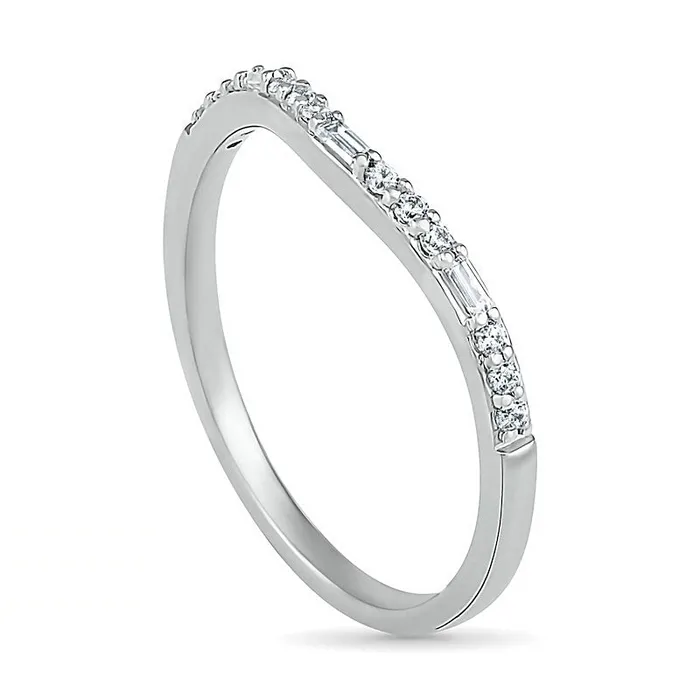 Rings Goldia 020 CT TW Baguette and Round Natural Diamond Contour Anniversary Band in Solid 10K White Gold Rings Goldia 020 CT TW Baguette and Round Natural Diamond Contour Anniversary Band in Solid 10K White Gold