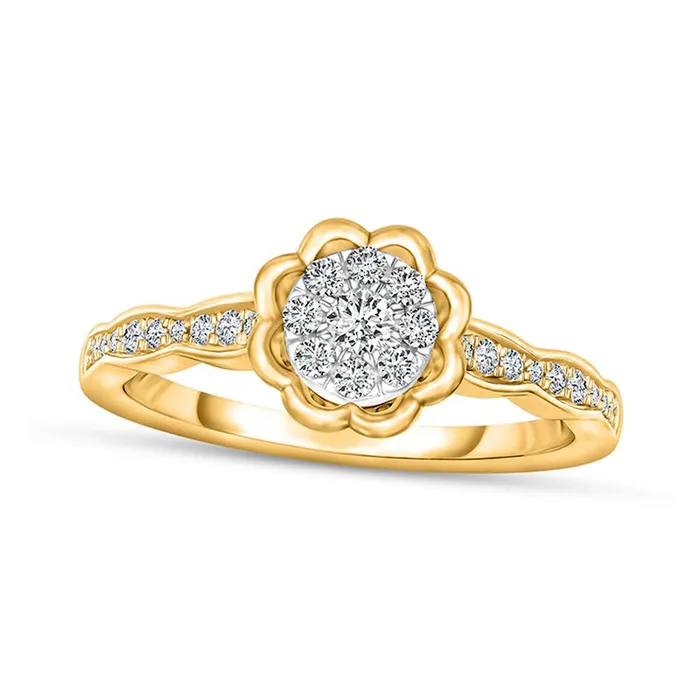 Rings Goldia 020 CT TW Composite Natural Diamond Scallop Frame Ring in Solid 10K TwoTone Gold Rings Goldia 020 CT TW Composite Natural Diamond Scallop Frame Ring in Solid 10K TwoTone Gold