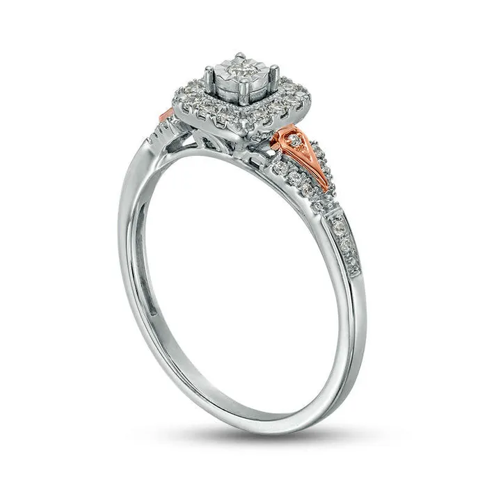 Rings Goldia 020 CT TW Natural Diamond Square Frame VSides Antique VintageStyle Promise Ring in Solid 10K TwoTone Gold Rings Goldia 020 CT TW Natural Diamond Square Frame VSides Antique VintageStyle Promise Ring in Solid 10K TwoTone Gold