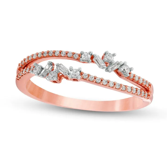 Rings Goldia 025 CT TW Natural Diamond Double Row Split Shank Ring in Solid 10K Rose Gold Rings Goldia 025 CT TW Natural Diamond Double Row Split Shank Ring in Solid 10K Rose Gold