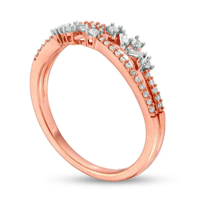 Rings Goldia 025 CT TW Natural Diamond Double Row Split Shank Ring in Solid 10K Rose Gold Rings Goldia 025 CT TW Natural Diamond Double Row Split Shank Ring in Solid 10K Rose Gold