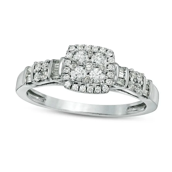 Rings Goldia 038 CT TW Composite Natural Diamond Square Frame Ring in Solid 10K White Gold Rings Goldia 038 CT TW Composite Natural Diamond Square Frame Ring in Solid 10K White Gold