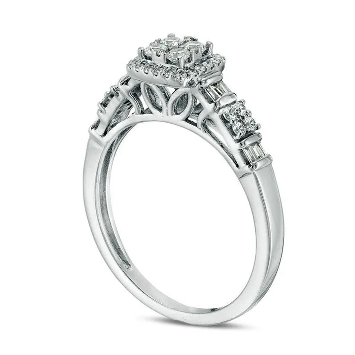 Rings Goldia 038 CT TW Composite Natural Diamond Square Frame Ring in Solid 10K White Gold Rings Goldia 038 CT TW Composite Natural Diamond Square Frame Ring in Solid 10K White Gold