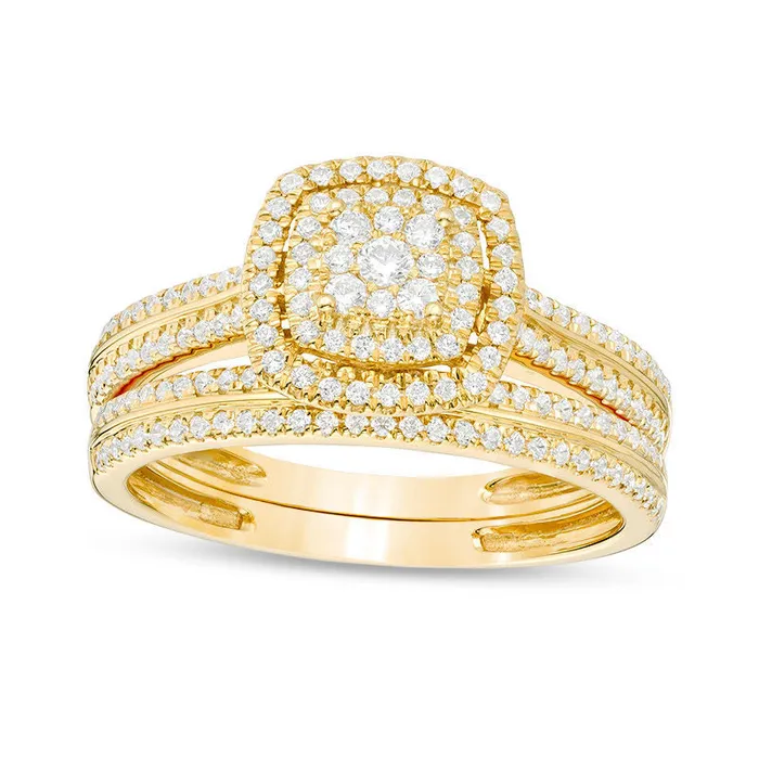 Rings Goldia 050 CT TW Composite Natural Diamond Double Cushion Frame Bridal Engagement Ring Set in Solid 10K Yellow Gold Rings Goldia 050 CT TW Composite Natural Diamond Double Cushion Frame Bridal Engagement Ring Set in Solid 10K Yellow Gold