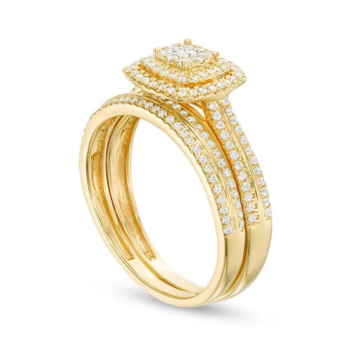 Rings Goldia 050 CT TW Composite Natural Diamond Double Cushion Frame Bridal Engagement Ring Set in Solid 10K Yellow Gold Rings Goldia 050 CT TW Composite Natural Diamond Double Cushion Frame Bridal Engagement Ring Set in Solid 10K Yellow Gold