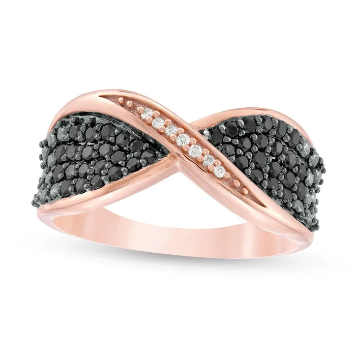 Rings Goldia 050 CT TW Enhanced Black and White Natural Diamond Bow Tie Crossover Ring in Sterling Silver with Solid 14K Rose Gold Plate Rings Goldia 050 CT TW Enhanced Black and White Natural Diamond Bow Tie Crossover Ring in Sterling Silver with Solid 14K Rose Gold Plate