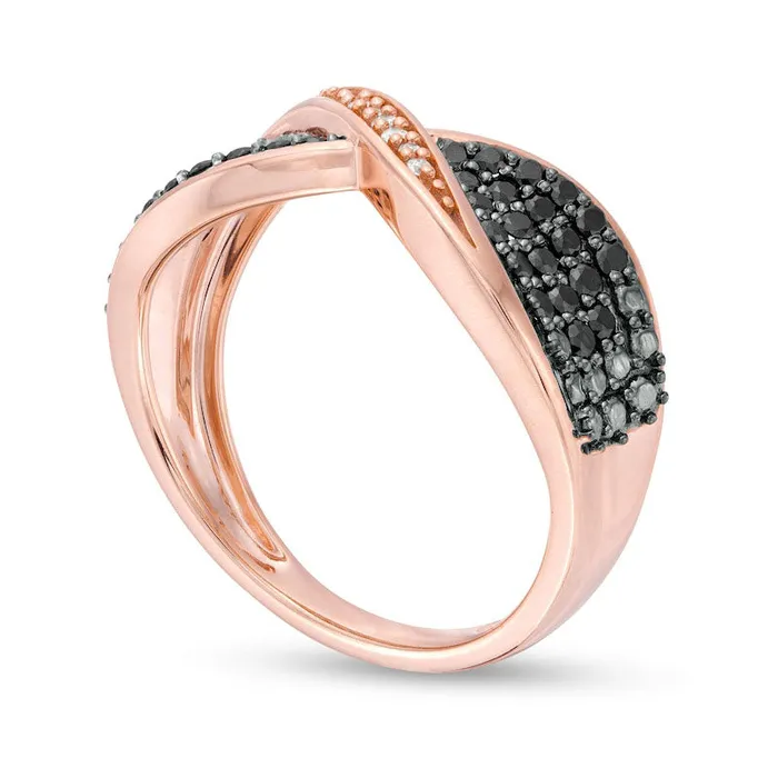 Rings Goldia 050 CT TW Enhanced Black and White Natural Diamond Bow Tie Crossover Ring in Sterling Silver with Solid 14K Rose Gold Plate Rings Goldia 050 CT TW Enhanced Black and White Natural Diamond Bow Tie Crossover Ring in Sterling Silver with Solid 14K Rose Gold Plate