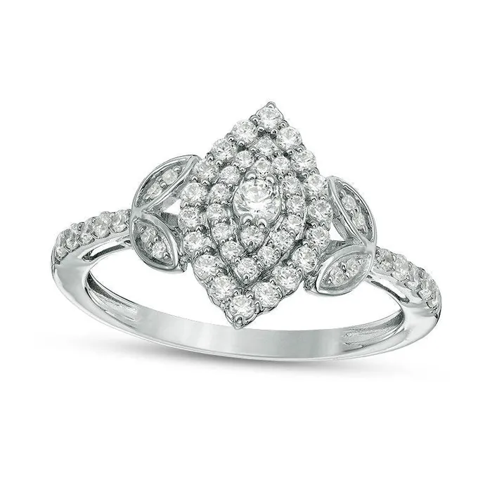 Rings Goldia 050 CT TW Natural Diamond Double Marquise Frame PetalSides Engagement Ring in Solid 10K White Gold Rings Goldia 050 CT TW Natural Diamond Double Marquise Frame PetalSides Engagement Ring in Solid 10K White Gold
