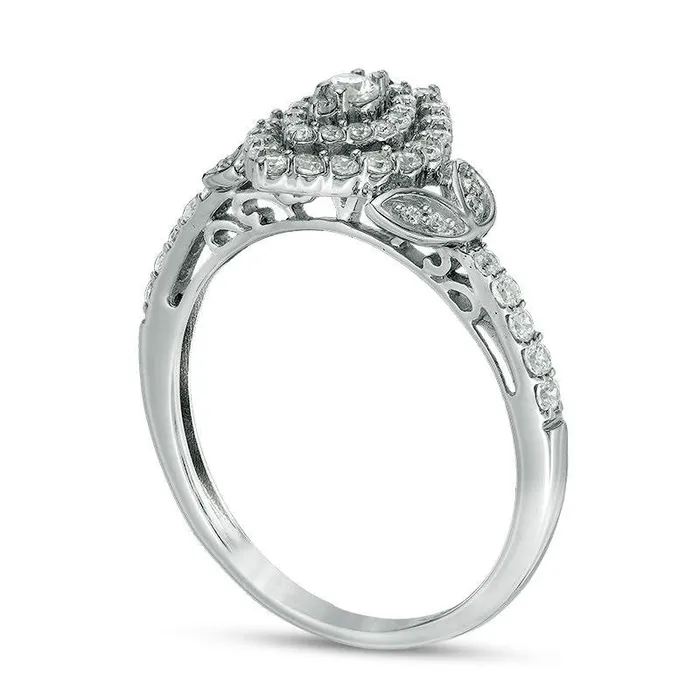 Rings Goldia 050 CT TW Natural Diamond Double Marquise Frame PetalSides Engagement Ring in Solid 10K White Gold Rings Goldia 050 CT TW Natural Diamond Double Marquise Frame PetalSides Engagement Ring in Solid 10K White Gold