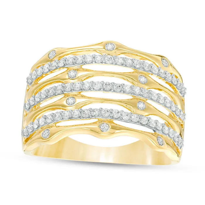 Rings Goldia 050 CT TW Natural Diamond MultiRow Stacked Ring in Solid 10K Yellow Gold Rings Goldia 050 CT TW Natural Diamond MultiRow Stacked Ring in Solid 10K Yellow Gold