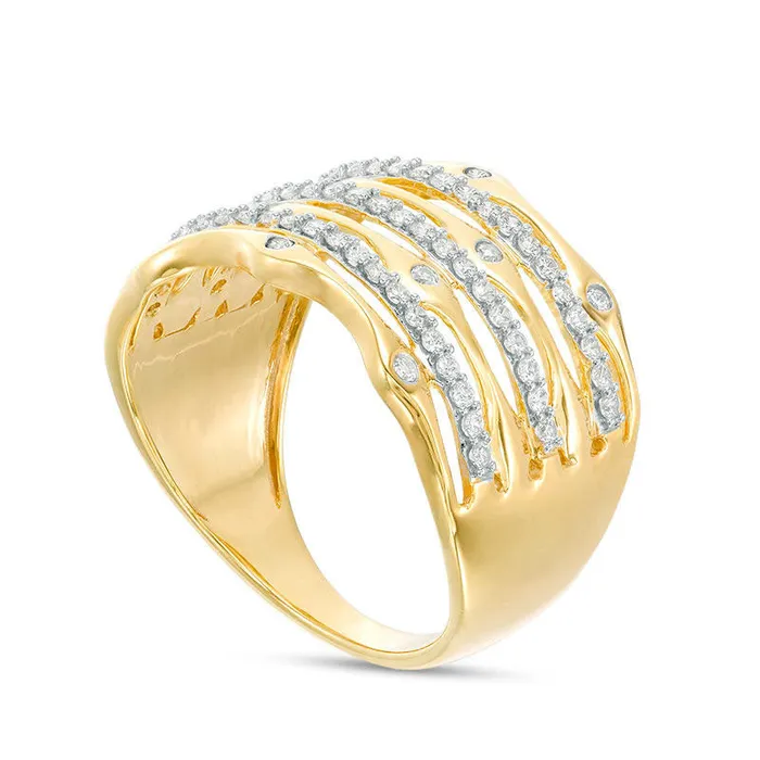 Rings Goldia 050 CT TW Natural Diamond MultiRow Stacked Ring in Solid 10K Yellow Gold Rings Goldia 050 CT TW Natural Diamond MultiRow Stacked Ring in Solid 10K Yellow Gold