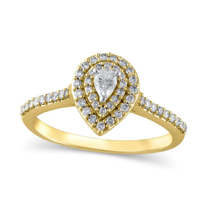 Rings Goldia 050 CT TW PearShaped Natural Diamond Double Frame Engagement Ring in Solid 10K Yellow Gold Rings Goldia 050 CT TW PearShaped Natural Diamond Double Frame Engagement Ring in Solid 10K Yellow Gold