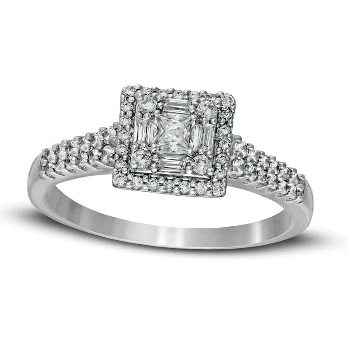 Rings Goldia 050 CT TW PrincessCut Natural Diamond Double Frame Engagement Ring in Solid 14K White Gold Rings Goldia 050 CT TW PrincessCut Natural Diamond Double Frame Engagement Ring in Solid 14K White Gold