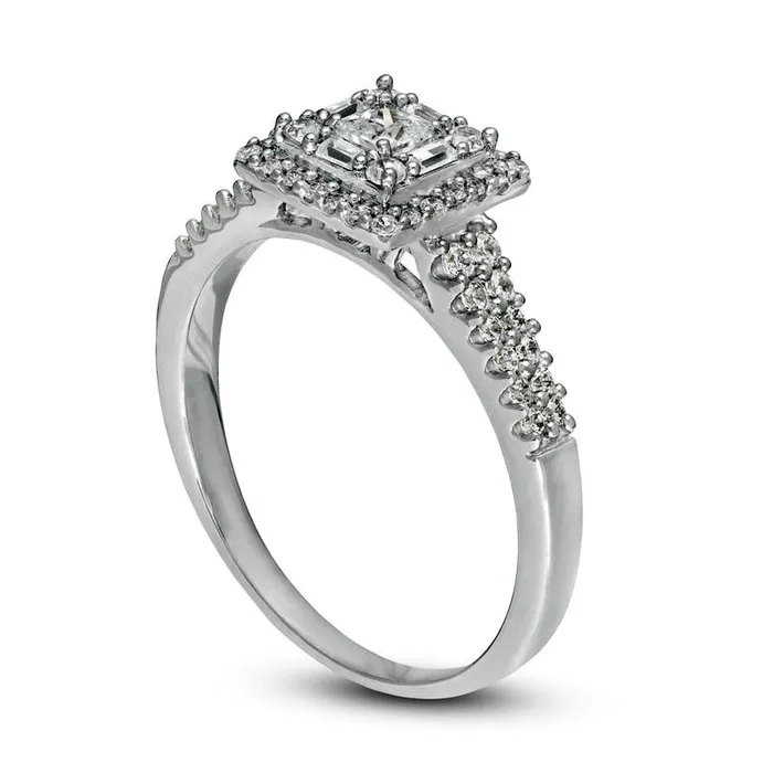 Rings Goldia 050 CT TW PrincessCut Natural Diamond Double Frame Engagement Ring in Solid 14K White Gold Rings Goldia 050 CT TW PrincessCut Natural Diamond Double Frame Engagement Ring in Solid 14K White Gold
