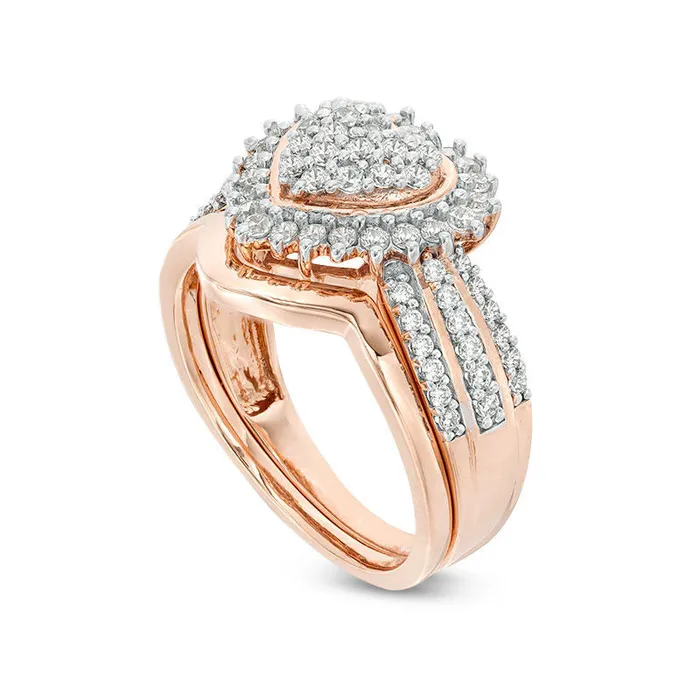 Rings Goldia 063 CT TW Composite Natural Diamond Sunburst Heart Frame MultiRow Bridal Engagement Ring Set in Sterling Silver with Solid 14K Rose Gold Plate Rings Goldia 063 CT TW Composite Natural Diamond Sunburst Heart Frame MultiRow Bridal Engagement Ring Set in Sterling Silver with Solid 14K Rose Gold Plate