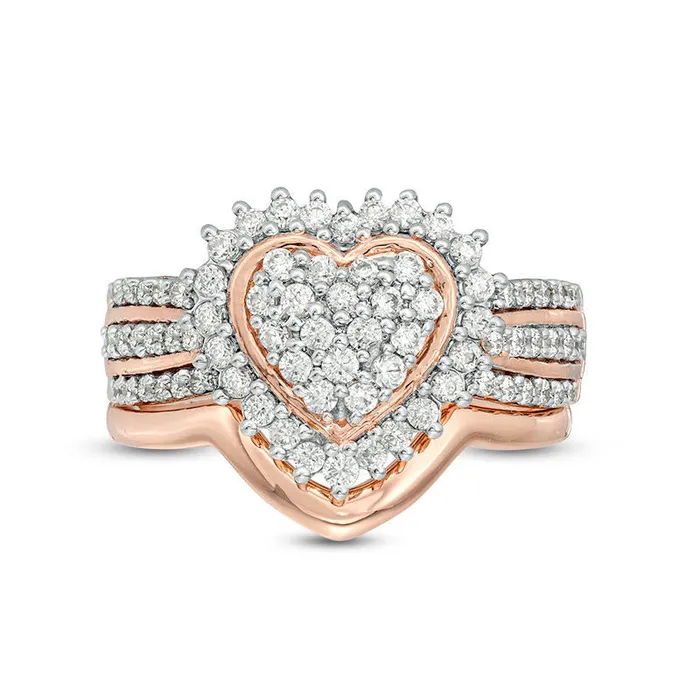Rings Goldia 063 CT TW Composite Natural Diamond Sunburst Heart Frame MultiRow Bridal Engagement Ring Set in Sterling Silver with Solid 14K Rose Gold Plate Rings Goldia 063 CT TW Composite Natural Diamond Sunburst Heart Frame MultiRow Bridal Engagement Ring Set in Sterling Silver with Solid 14K Rose Gold Plate