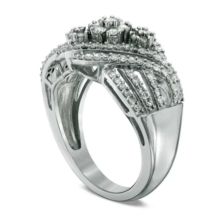 Rings Goldia 075 CT TW Composite Natural Diamond Flower Wave Ring in Sterling Silver Rings Goldia 075 CT TW Composite Natural Diamond Flower Wave Ring in Sterling Silver