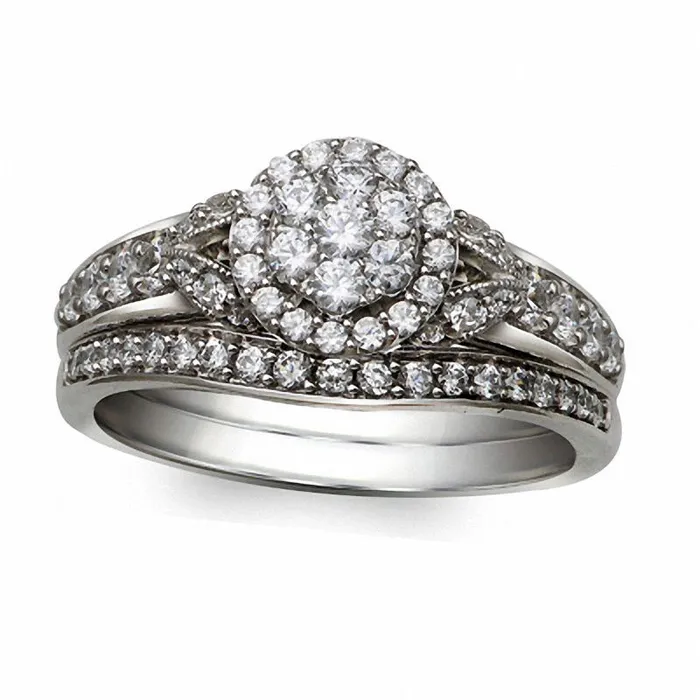 Rings Goldia 075 CT TW Natural Diamond Cluster Antique VintageStyle Bridal Engagement Ring Set in Solid 10K White Gold