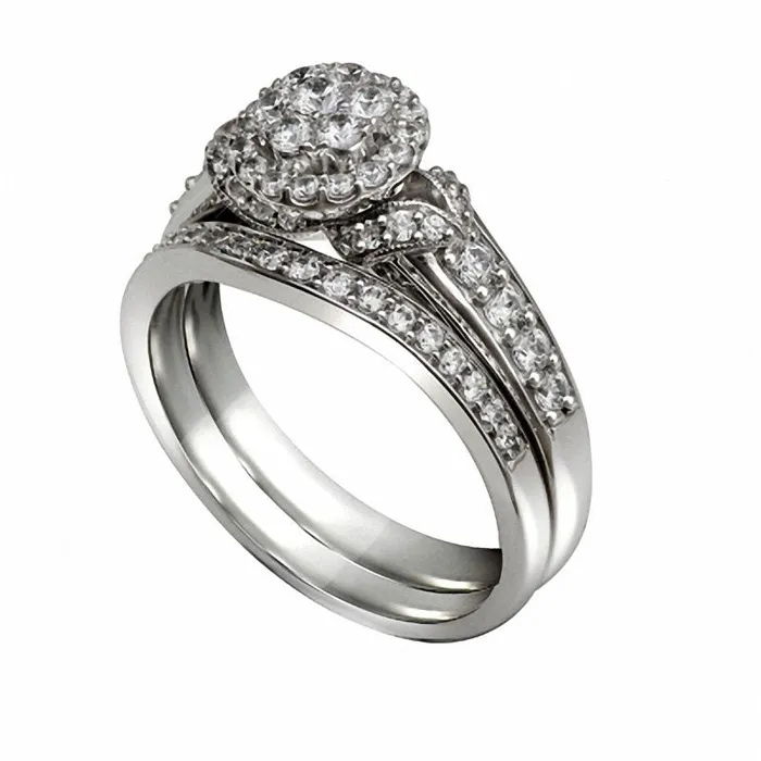 Rings Goldia 075 CT TW Natural Diamond Cluster Antique VintageStyle Bridal Engagement Ring Set in Solid 10K White Gold Rings Goldia 075 CT TW Natural Diamond Cluster Antique VintageStyle Bridal Engagement Ring Set in Solid 10K White Gold