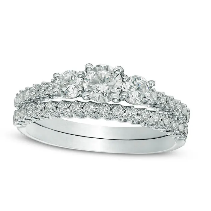 Rings Goldia 10 CT TW Natural Diamond Three Stone Bridal Engagement Ring Set in Solid 10K White Gold Rings Goldia 10 CT TW Natural Diamond Three Stone Bridal Engagement Ring Set in Solid 10K White Gold