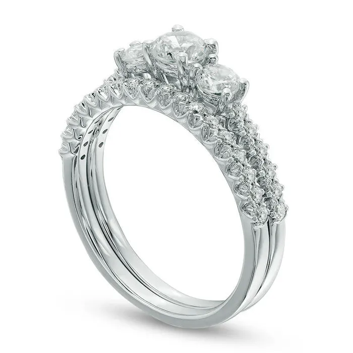 Rings Goldia 10 CT TW Natural Diamond Three Stone Bridal Engagement Ring Set in Solid 10K White Gold Rings Goldia 10 CT TW Natural Diamond Three Stone Bridal Engagement Ring Set in Solid 10K White Gold
