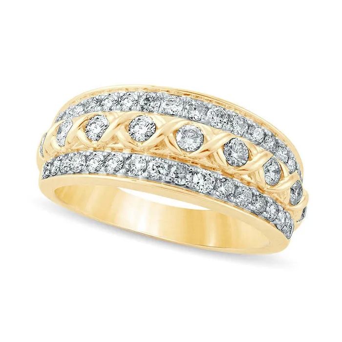 Rings Goldia 10 CT TW Natural Diamond XO Center MultiRow Ring in Solid 10K Yellow Gold Rings Goldia 10 CT TW Natural Diamond XO Center MultiRow Ring in Solid 10K Yellow Gold