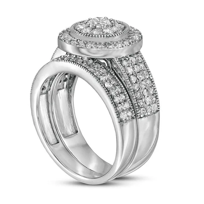 Rings Goldia 133 CT TW Natural Diamond Double Frame Antique VintageStyle MultiRow Bridal Engagement Ring Set in Solid 10K White Gold Rings Goldia 133 CT TW Natural Diamond Double Frame Antique VintageStyle MultiRow Bridal Engagement Ring Set in Solid 10K White Gold