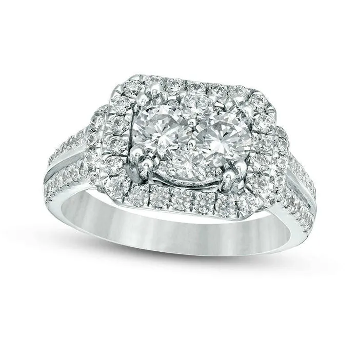 Rings Goldia 15 CT TW Composite Natural Diamond Cushion Frame MultiRow Collar Engagement Ring in Solid 14K White Gold Rings Goldia 15 CT TW Composite Natural Diamond Cushion Frame MultiRow Collar Engagement Ring in Solid 14K White Gold
