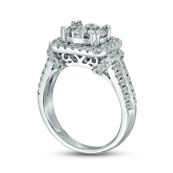 Rings Goldia 15 CT TW Composite Natural Diamond Cushion Frame MultiRow Collar Engagement Ring in Solid 14K White Gold Rings Goldia 15 CT TW Composite Natural Diamond Cushion Frame MultiRow Collar Engagement Ring in Solid 14K White Gold