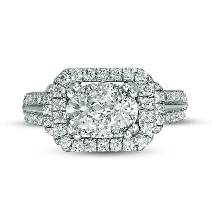 Rings Goldia 15 CT TW Composite Natural Diamond Cushion Frame MultiRow Collar Engagement Ring in Solid 14K White Gold Rings Goldia 15 CT TW Composite Natural Diamond Cushion Frame MultiRow Collar Engagement Ring in Solid 14K White Gold
