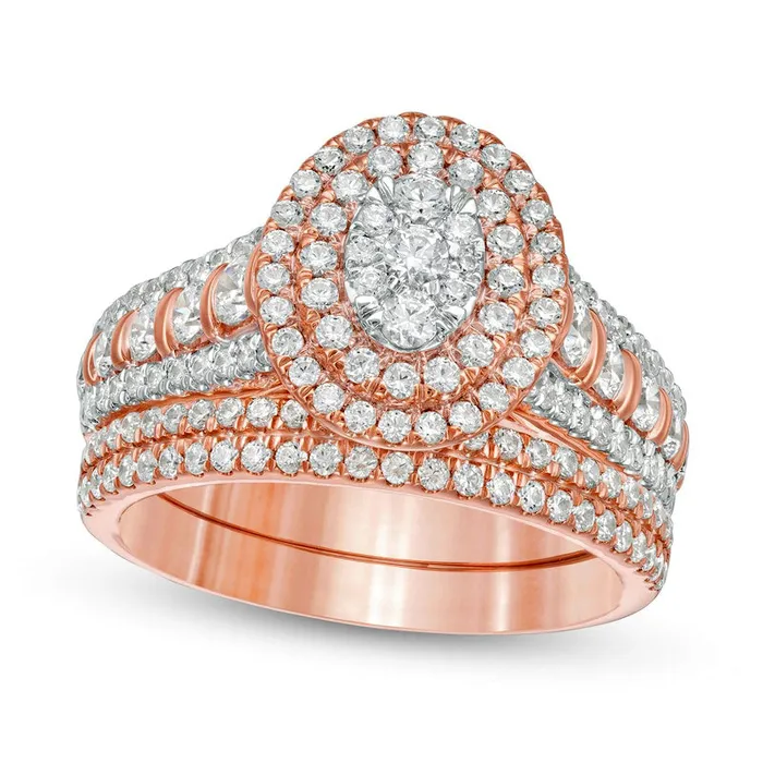 Rings Goldia 15 CT TW Composite Natural Diamond Double Oval Frame MultiRow Bridal Engagement Ring Set in Solid 10K Rose Gold Rings Goldia 15 CT TW Composite Natural Diamond Double Oval Frame MultiRow Bridal Engagement Ring Set in Solid 10K Rose Gold