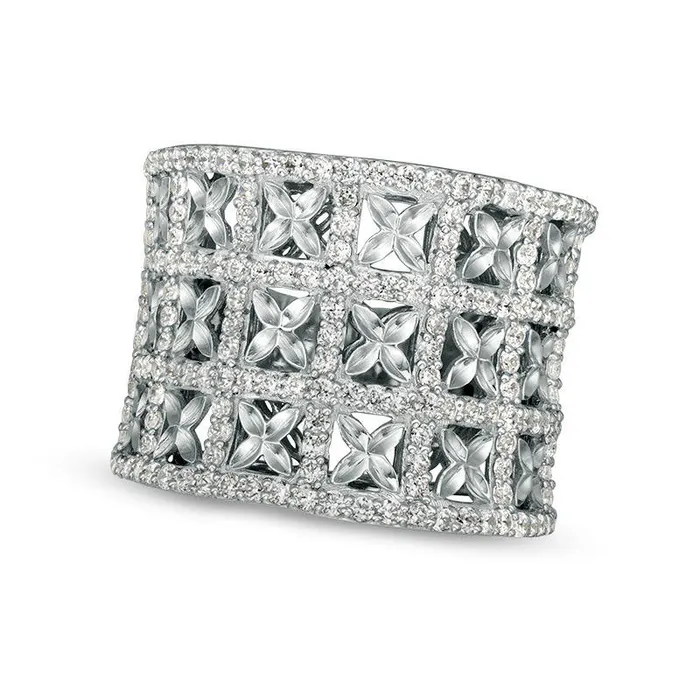 Rings Goldia 15 CT TW Natural Diamond Geometric Flower Lattice Ring in Solid 14K White Gold Rings Goldia 15 CT TW Natural Diamond Geometric Flower Lattice Ring in Solid 14K White Gold