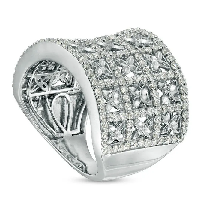 Rings Goldia 15 CT TW Natural Diamond Geometric Flower Lattice Ring in Solid 14K White Gold Rings Goldia 15 CT TW Natural Diamond Geometric Flower Lattice Ring in Solid 14K White Gold