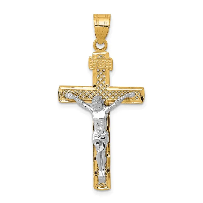 Rings Goldia 14k Twotone Gold Diamondcut Lattice Cross wCrucifix Pendant