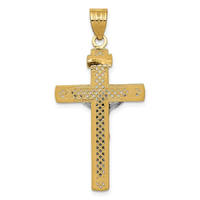 Rings Goldia 14k Twotone Gold Diamondcut Lattice Cross wCrucifix Pendant