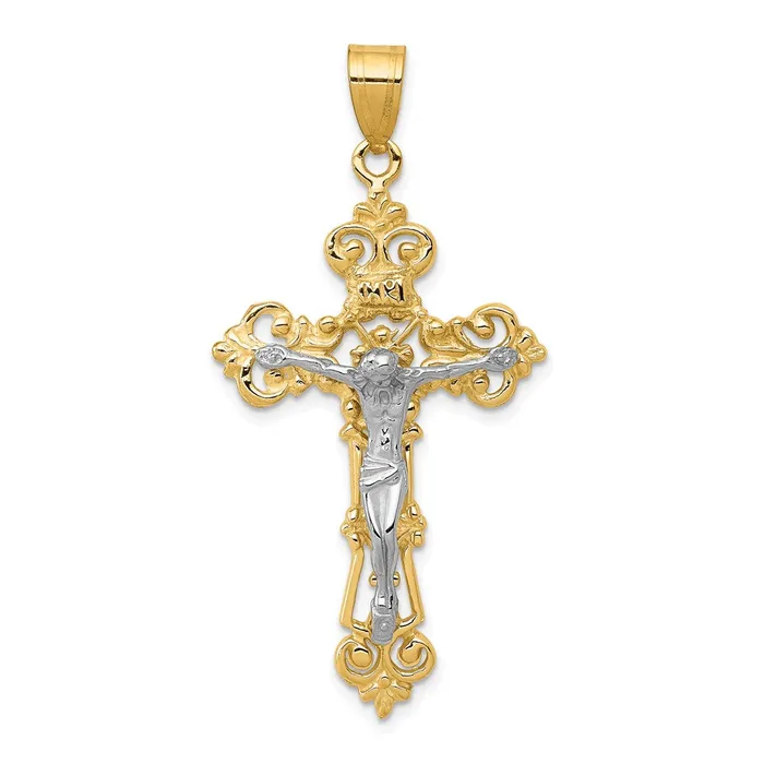 Rings Goldia 14k Twotone Gold INRI Fleur De Lis Crucifix Pendant