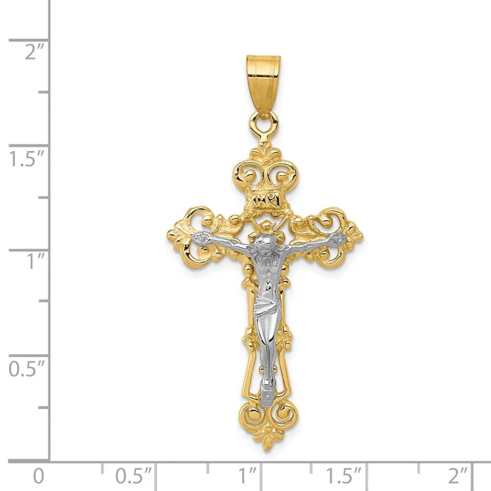 Rings Goldia 14k Twotone Gold INRI Fleur De Lis Crucifix Pendant