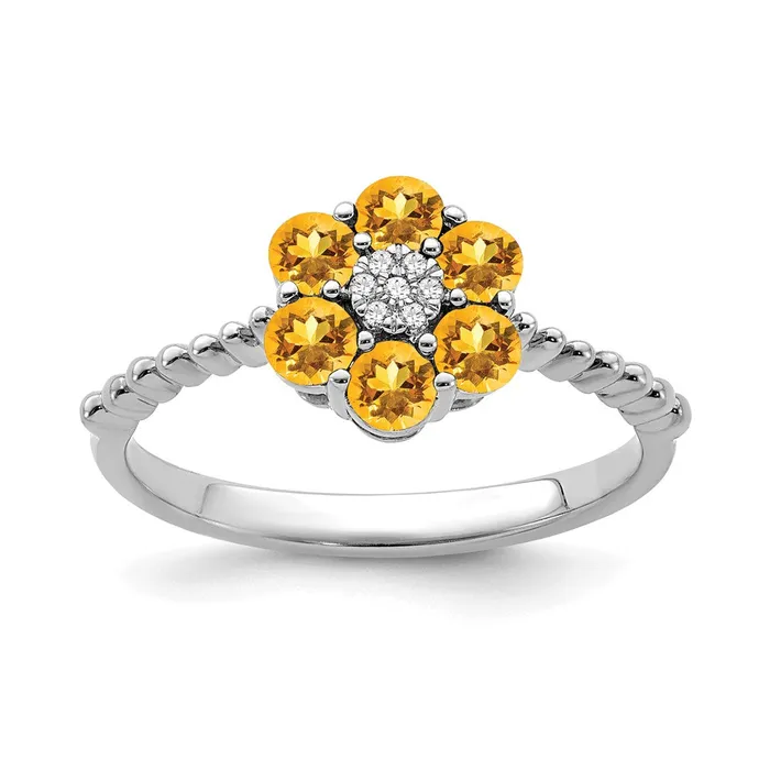 Rings Goldia 14k White Gold Citrine and Real Diamond Floral Ring