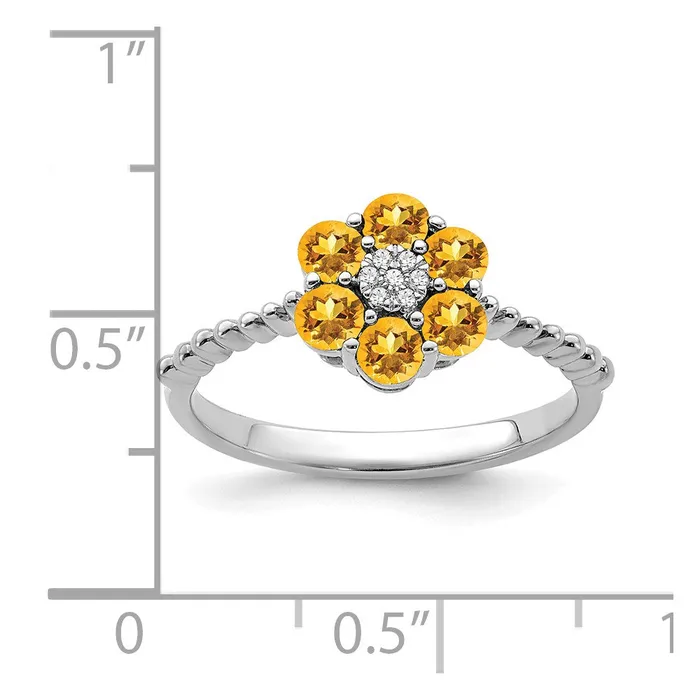 Rings Goldia 14k White Gold Citrine and Real Diamond Floral Ring