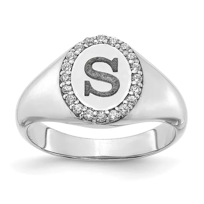 Rings Goldia 14K White Gold Initial Oval with Real Diamond Classic Signet Ring Rings Goldia 14K White Gold Initial Oval with Real Diamond Classic Signet Ring