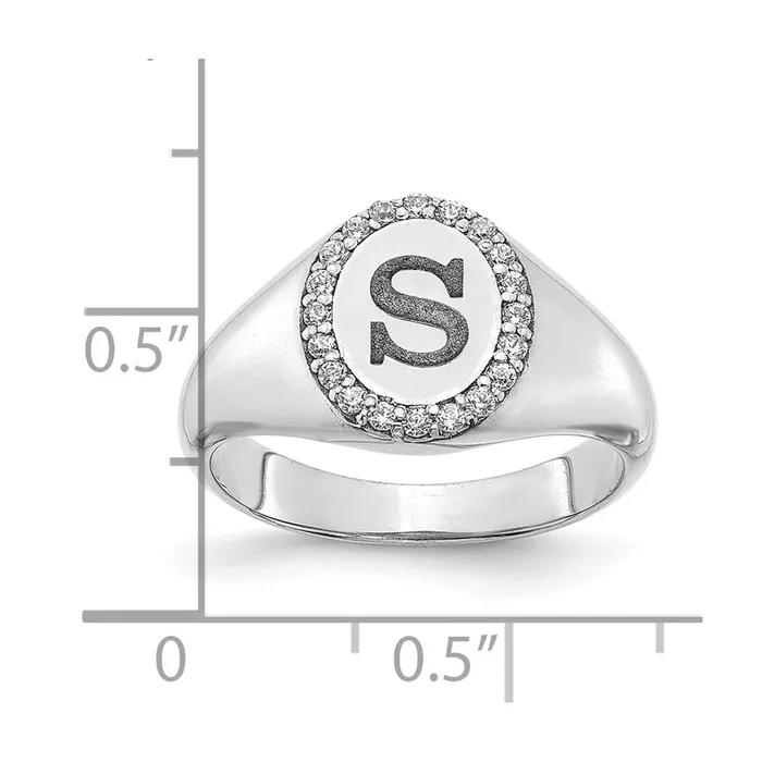 Rings Goldia 14K White Gold Initial Oval with Real Diamond Classic Signet Ring